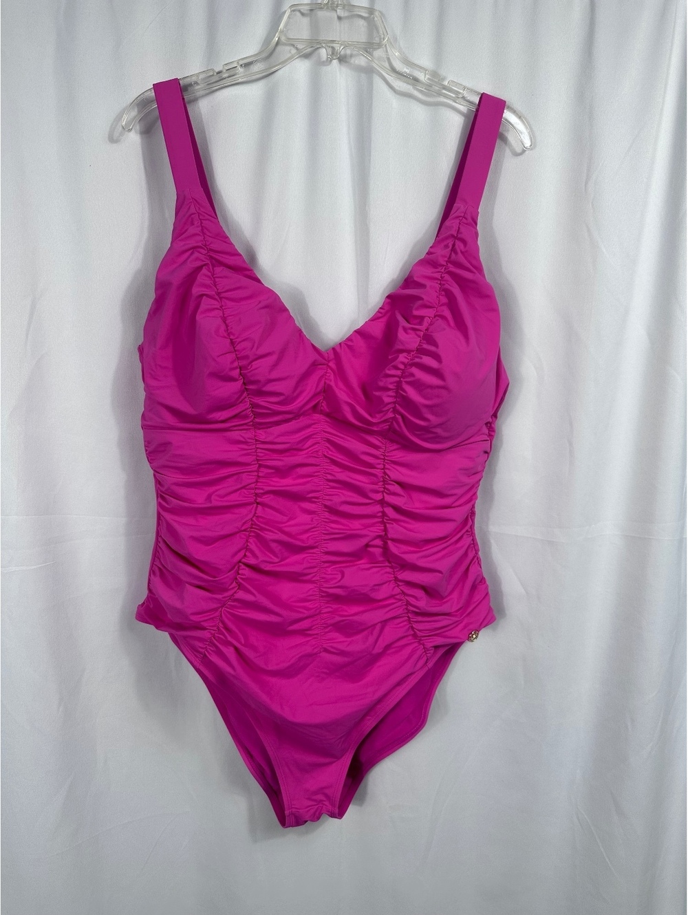 Shapellx Pink Ruched One Piece Swimsuit with Lace-Up Back 3XL